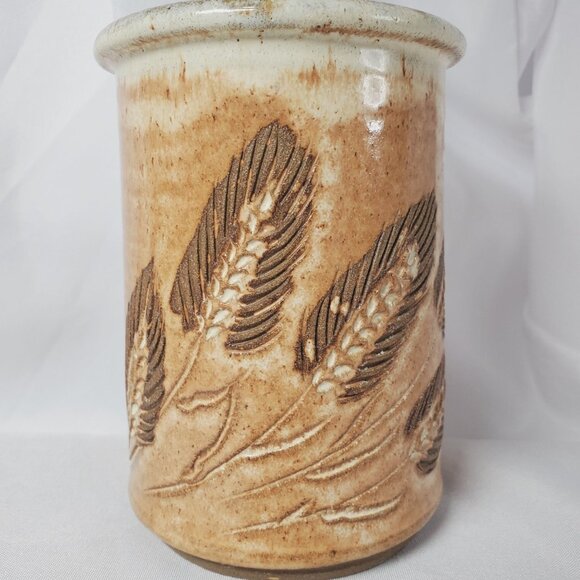 Stoneware Wheat Country Motif Vase/Beech Holder Artisan Studio Art 5.5" Tall - Picture 15 of 15